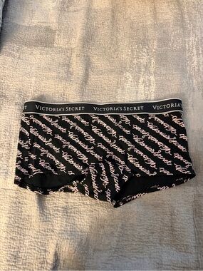 Victoria's Secret Black Boyshorts with Pink Script Logo